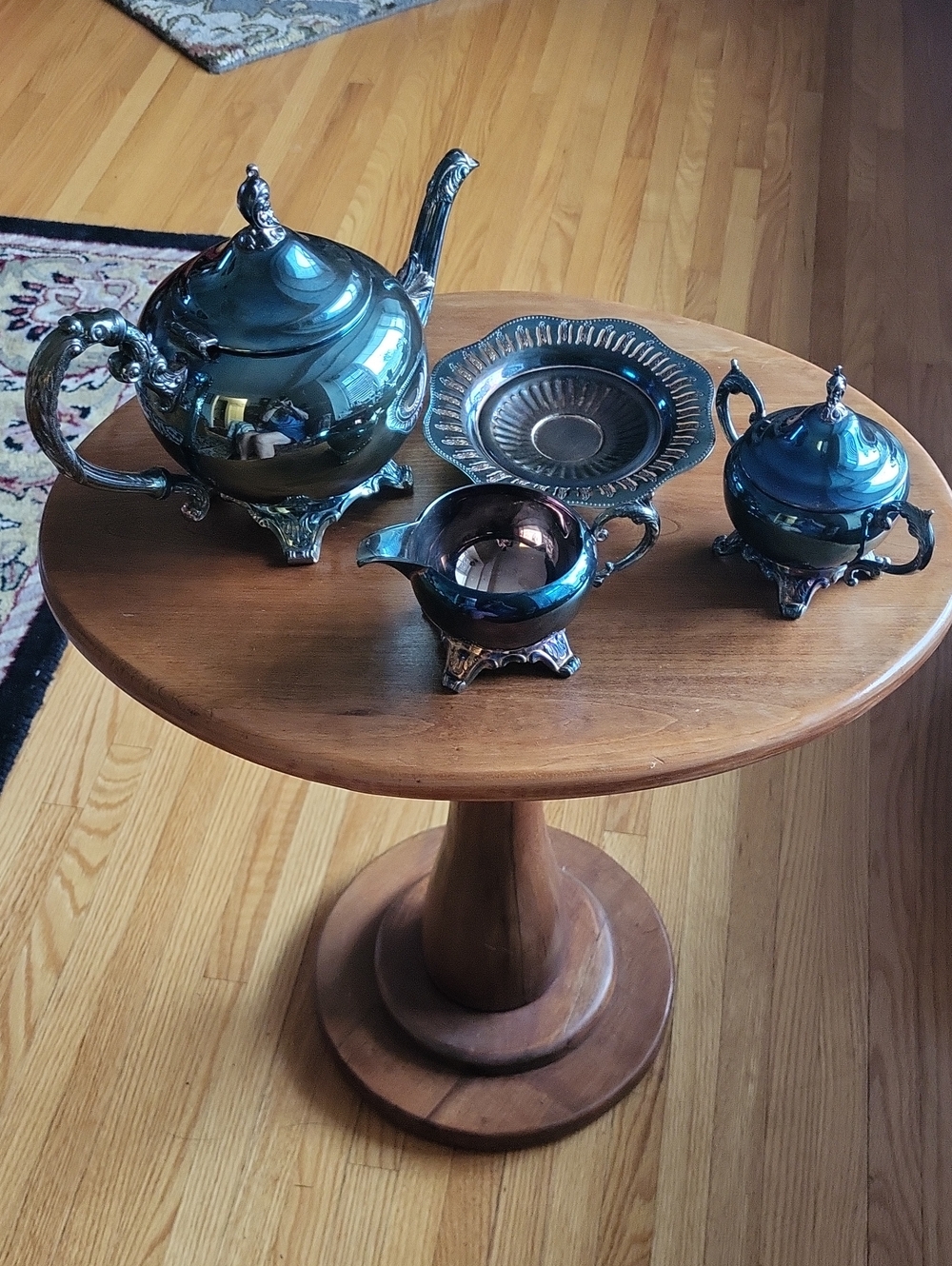 Vintage Iridescent Blue Patina  Silver Plate Tea Set - 4-Piece Decorative Set.